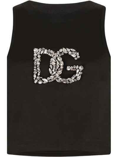 Shop Dolce & Gabbana Crystal-embellished Cropped Tank Top In Black