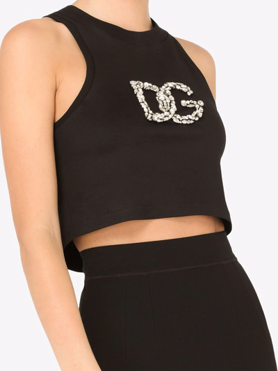 Shop Dolce & Gabbana Crystal-embellished Cropped Tank Top In Black