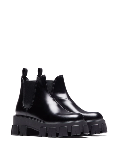 Shop Prada Moonlith Brushed Leather Chelsea Boots In Black