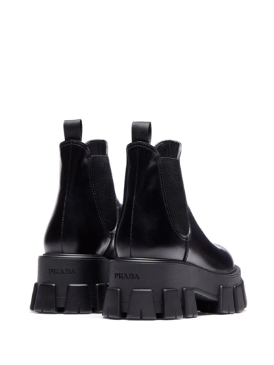 Shop Prada Moonlith Brushed Leather Chelsea Boots In Black