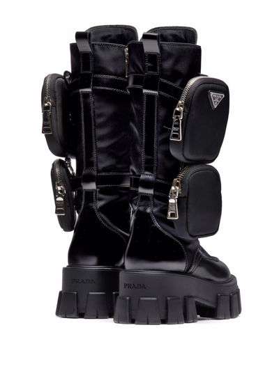 Shop Prada Moonlith Pouch-detail Leather Boots In Black