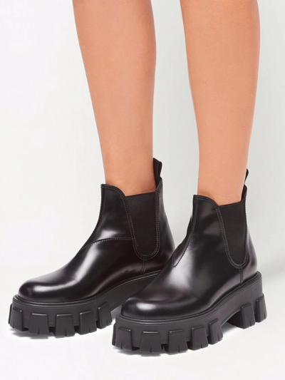 Shop Prada Moonlith Brushed Leather Chelsea Boots In Black