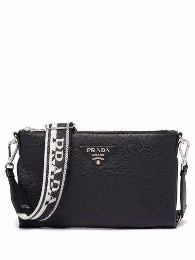 Shop Prada Flou Logo-plaque Shoulder Bag In Black