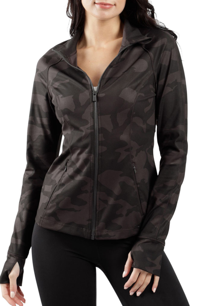 90 Degree By Reflex Lux Slim Fit Zip Pocket Performance Jacket In P594 Camo  Olive Combo