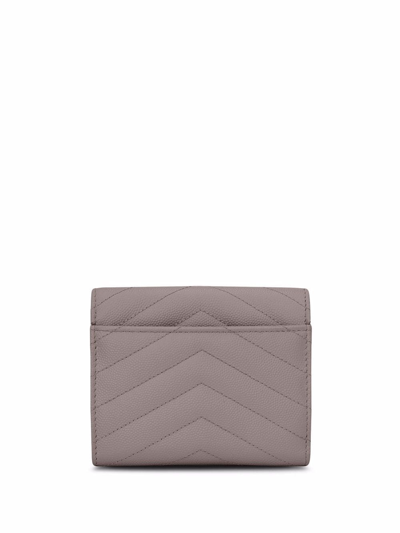 Shop Saint Laurent Monogram Calf Leather Wallet In Grey