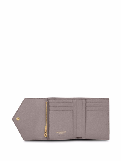 Shop Saint Laurent Monogram Calf Leather Wallet In Grey