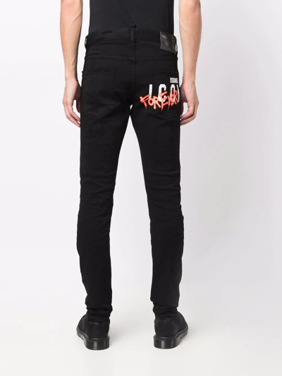 Shop Dsquared2 Logo-print Skinny Jeans In Black
