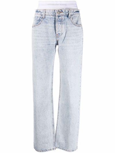 Shop Alexander Wang Logo-waistband Straight-leg Jeans In Blue