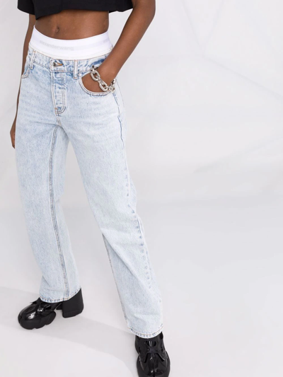 Shop Alexander Wang Logo-waistband Straight-leg Jeans In Blue