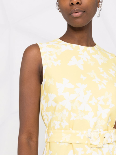 Shop Red Valentino Butterfly-print Belted Dress In Yellow