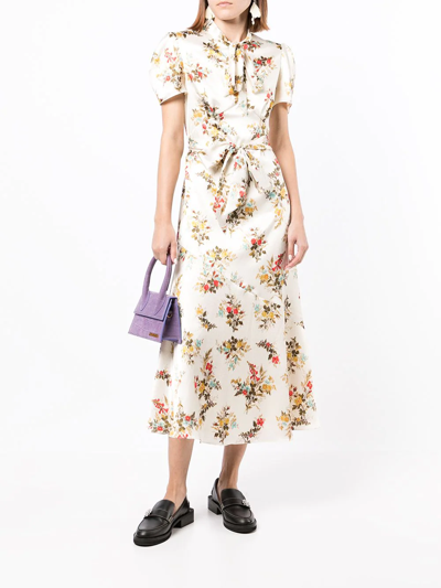 Shop Erdem Elmer Floral-print Midi Dress In Braun
