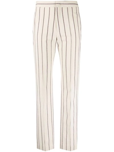 Shop Isabel Marant Stripe-print Slim-fit Trousers In Nude