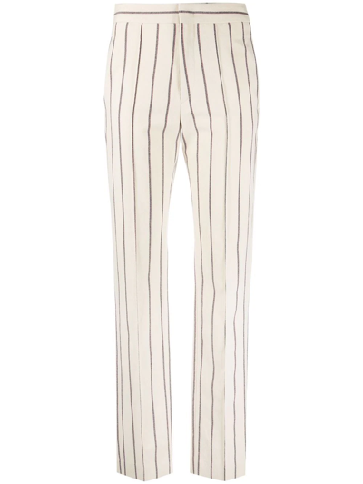Isabel Marant Stripe Print White Slim Fit Pants In Nude