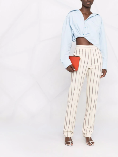Isabel Marant Stripe Print White Slim Fit Pants In Nude