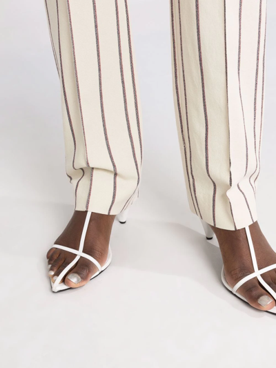 Isabel Marant Stripe Print White Slim Fit Pants In Nude
