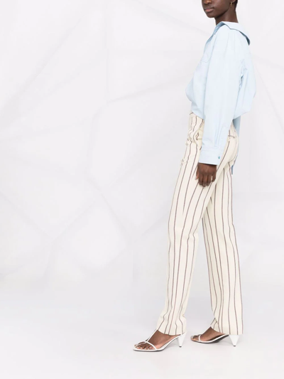 Isabel Marant Stripe Print White Slim Fit Pants In Nude