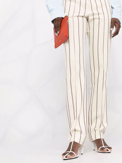 Isabel Marant Stripe Print White Slim Fit Pants In Nude