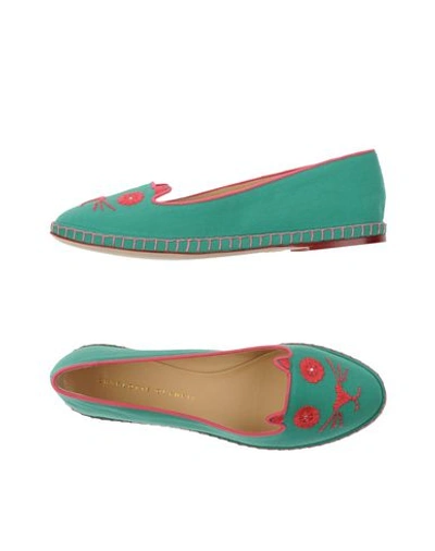 Charlotte Olympia Mexi-cat Cotton Flats In Green