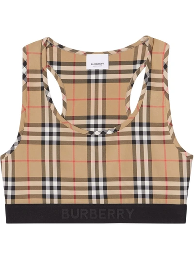 Shop Burberry Vintage Check-print Sports Bra In Neutrals