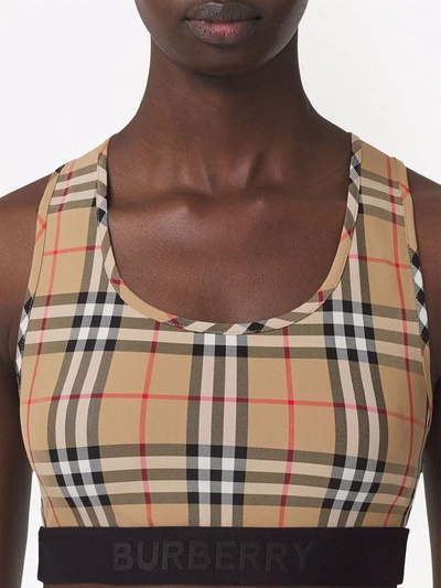 Shop Burberry Vintage Check-print Sports Bra In Neutrals