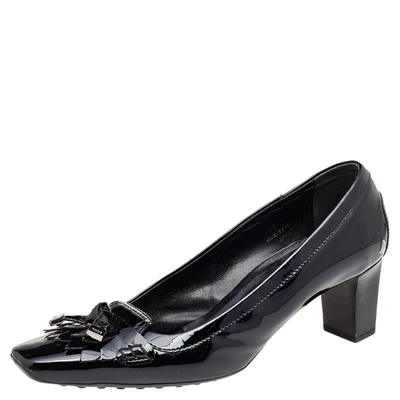 Pre-owned Tod's Black Patent Leather Fringe Square Toe Pumps Size 40