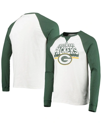 Shop Junk Food Men's  White, Green Bay Packers Colorblock Raglan Long Sleeve T-shirt In White/green