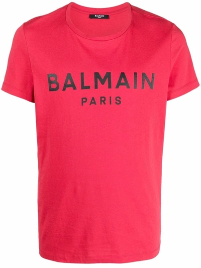 Shop Balmain Men's Red Cotton T-shirt