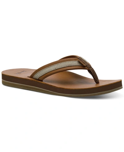 Shop Sanuk Men's Hullsome Leather Flip-flop Sandals In Tan