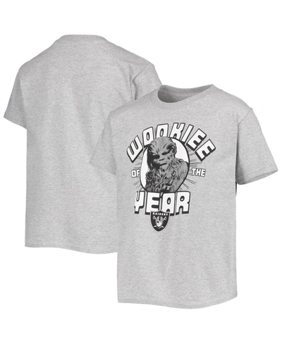 Junk Food Youth Boys  Heathered Gray Las Vegas Raiders Star Wars Wookie Of The Year T-shirt In Heathered Gray