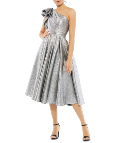 Shop Mac Duggal Women's Metallic Ruffled One Shoulder Fit & Flare Midi Dress In Silver