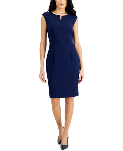 Shop Kasper Notched-neck Sheath Dress In  Navy