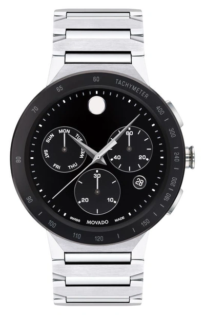 Shop Movado Sapphire Chronograph Bracelet Watch, 43mm In Silver/ Black