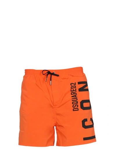 Dsquared2 Logo-print Drawstring Swim Shorts In Arancione