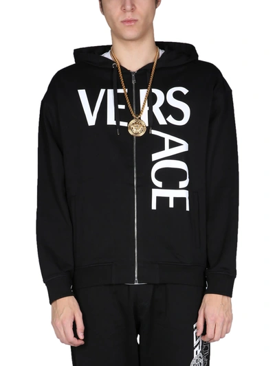 Shop Versace Sweatshirt With Logo Print In Nero