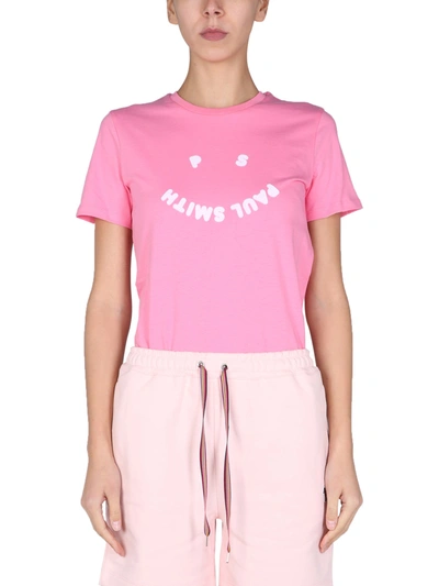 Shop Ps By Paul Smith Happy T-shirt With Flocked Logo In Rosa