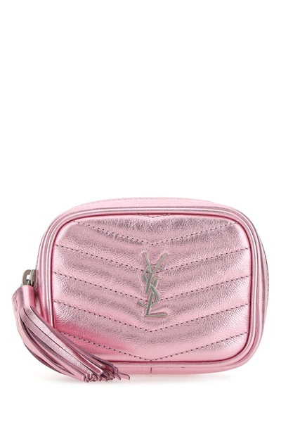 YSL Saint Laurent LOU Metallic Silver Quilted Belt Bag - Boca Pawn