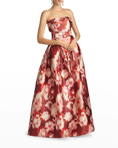 Shop Sachin & Babi Brielle Belted Mikado Ball Gown In Red Ikat
