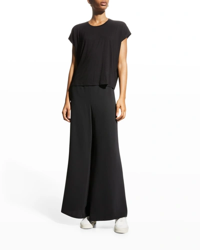 Shop Eileen Fisher Crewneck Boxy Jersey Top In Black