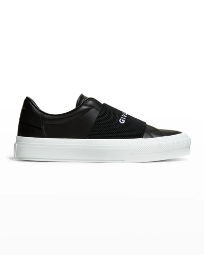 Shop Givenchy Men's Logo Leather Slip-on Sneakers In Black