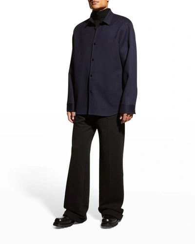 Shop Jil Sander Men's Double-face Cashmere Sport Shirt In Dark Blue