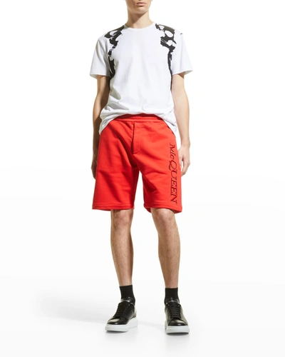 Shop Alexander Mcqueen Men's 3d Logo Sweat Shorts In Love Red