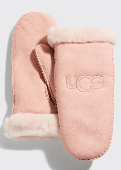 Ugg Logo-embroidered Rounded Leather And Shearling Mittens In Black