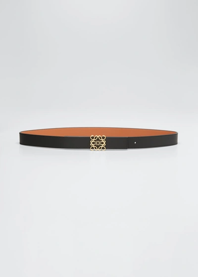 Shop Loewe Reversible Anagram Leather Belt In 2544 Tanblackgold
