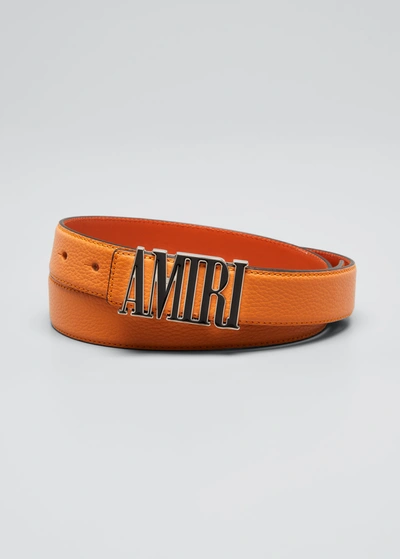Shop Amiri Men's Logo Leather Belt In Orange