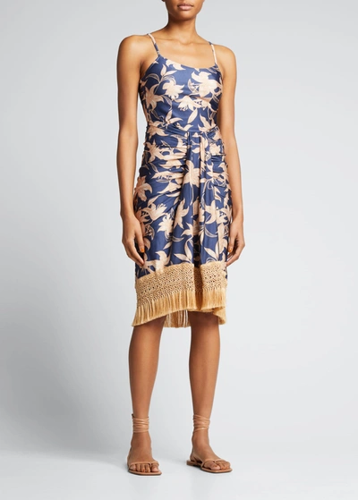 Shop Patbo Stargazer Ruched Floral Midi Dress In Navy