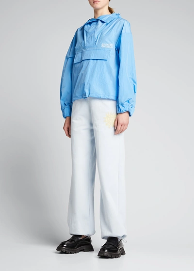 Shop Ganni Rainwear Wind-resistant Pullover Hoodie In Azure Blue