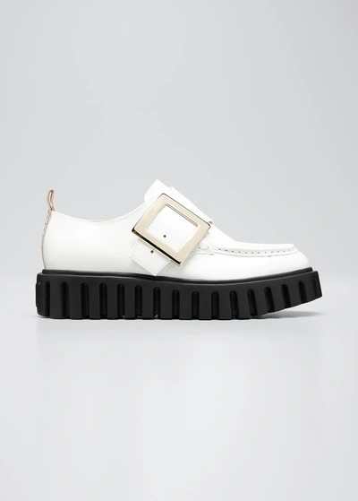 Shop Roger Vivier Viv Creepers Patent Monk Loafers In White