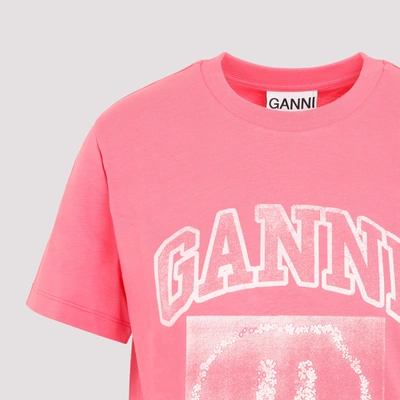 Shop Ganni Cotton Basic T-shirt Tshirt In Pink &amp; Purple