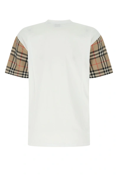Burberry White T-shirt With Vintage Check Motif On The Sleeves In Cotton Woman