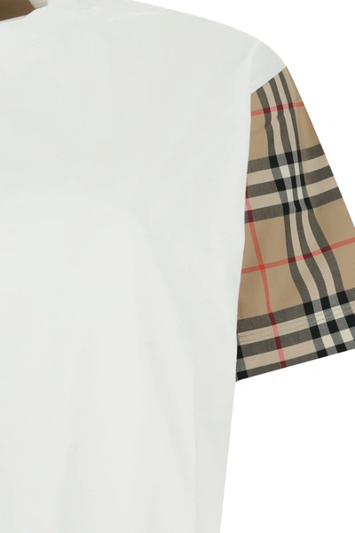 Burberry White T-shirt With Vintage Check Motif On The Sleeves In Cotton Woman